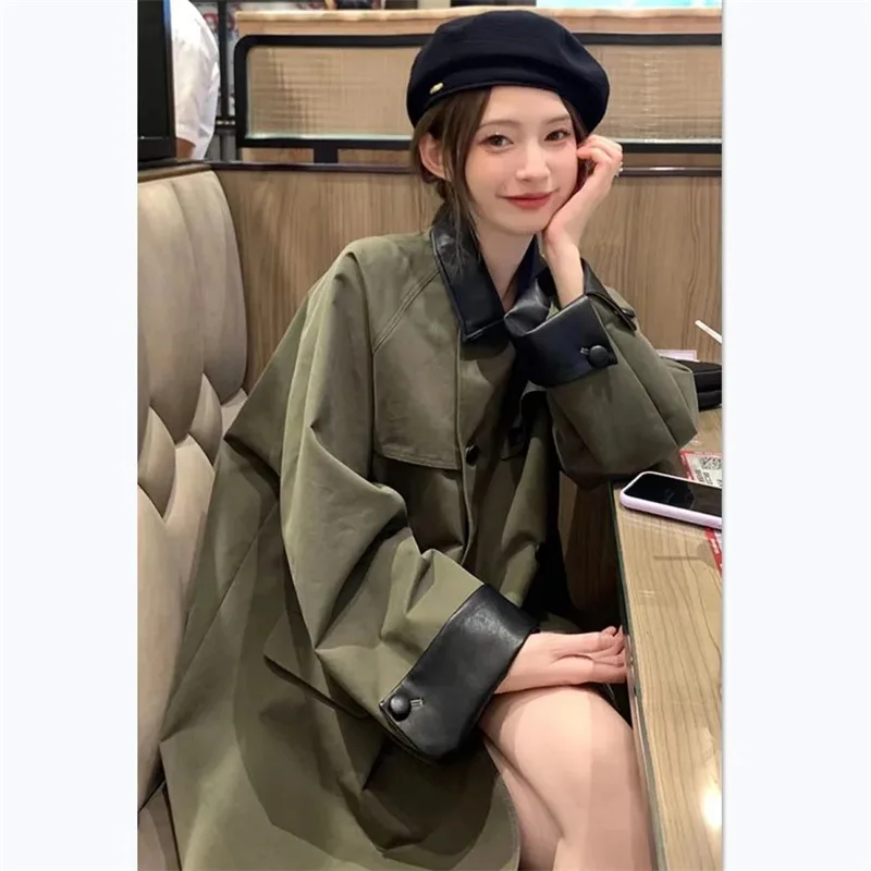 British Style Double Breasted Khaki Windbreaker Coat Women's 2023 Spring Autumn Dress Small Man Korean Version Casual Long Sleev