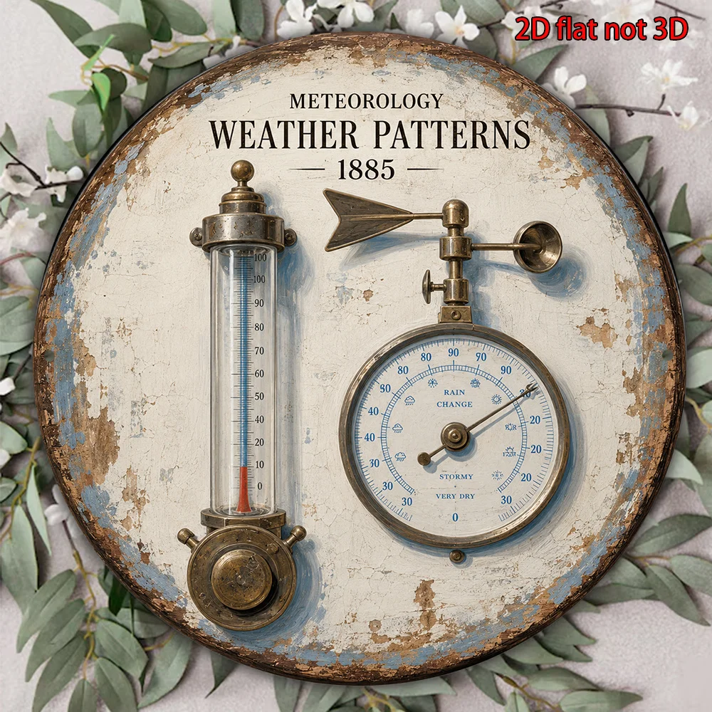 CIFBUY Vintage Meteorology Weather Pattern 1885 Round Aluminum Wall Art Waterproof Durable Retro Plaque Decor for Living Room St
