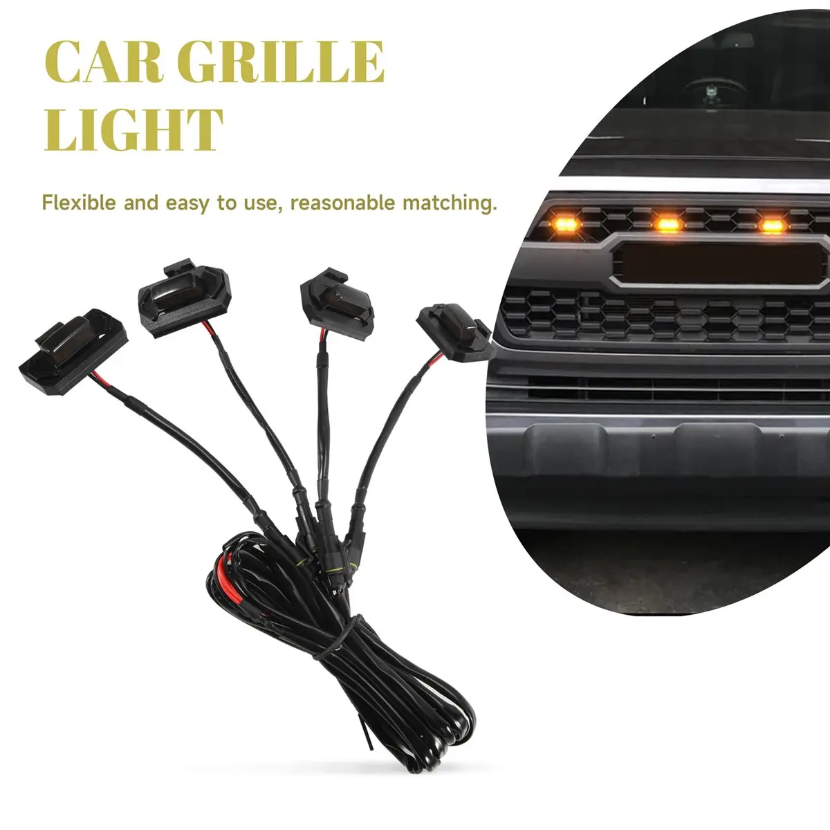 #22C Car grille light,4PCS LED Front Grill Lights for Toyota Tacoma Raptor TRD,Yellow Light (Yellow)