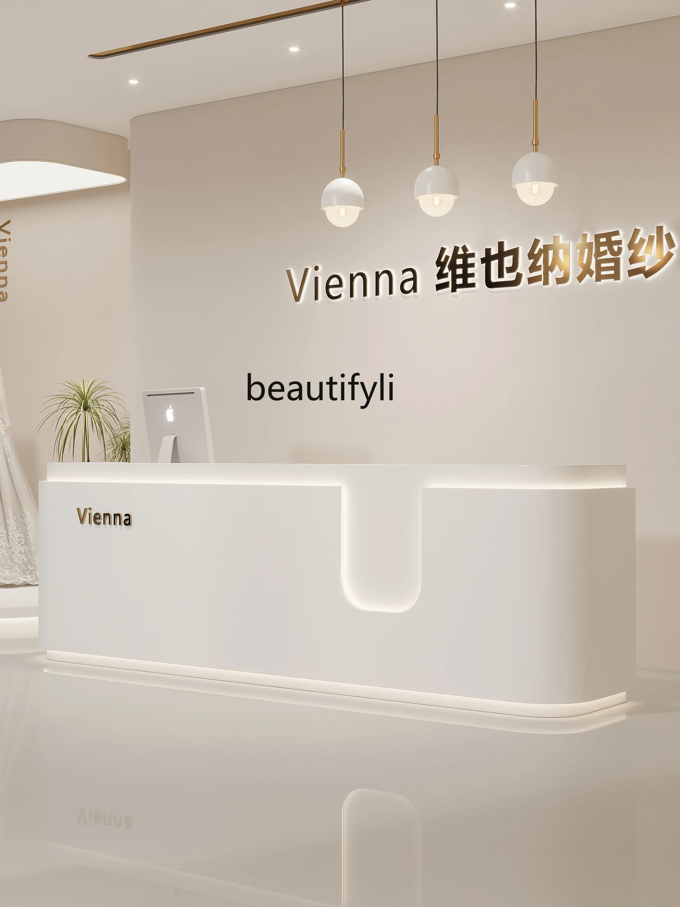 Simple modern wedding shop beauty club front desk clothing store small checkout page counter company reception desk