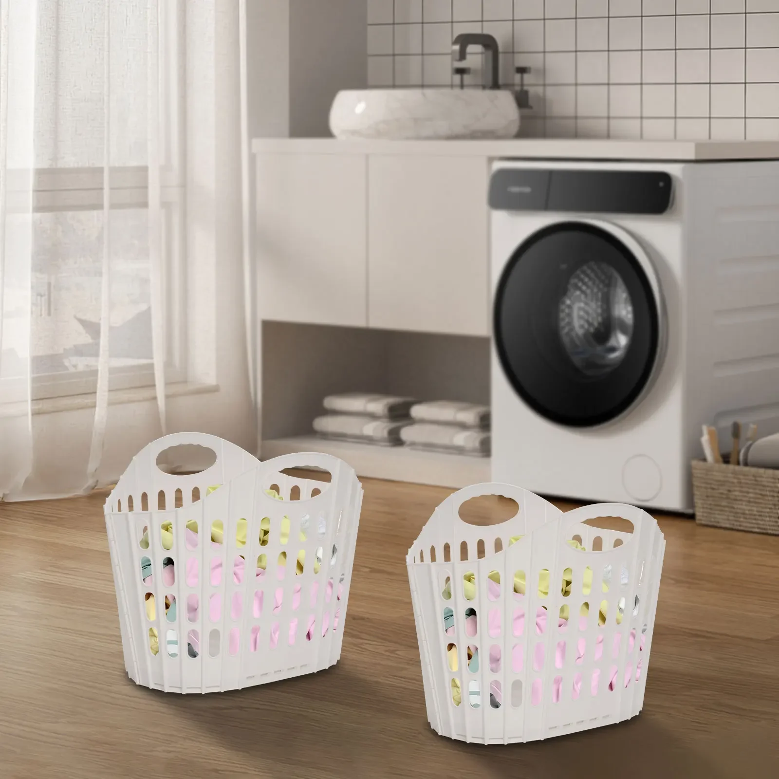

Foldable Laundry Basket – Space-Saving Bin for Bathroom, Toys, and More, Hollow Design