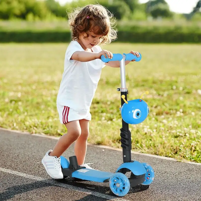 Trottinette 5 en 1 pour enfants, trottinette à 3 roues évolutive, hauteur réglable, guidon réglable, charge maximale. Canne télescopique 60 kg avec dossier amovible bleu