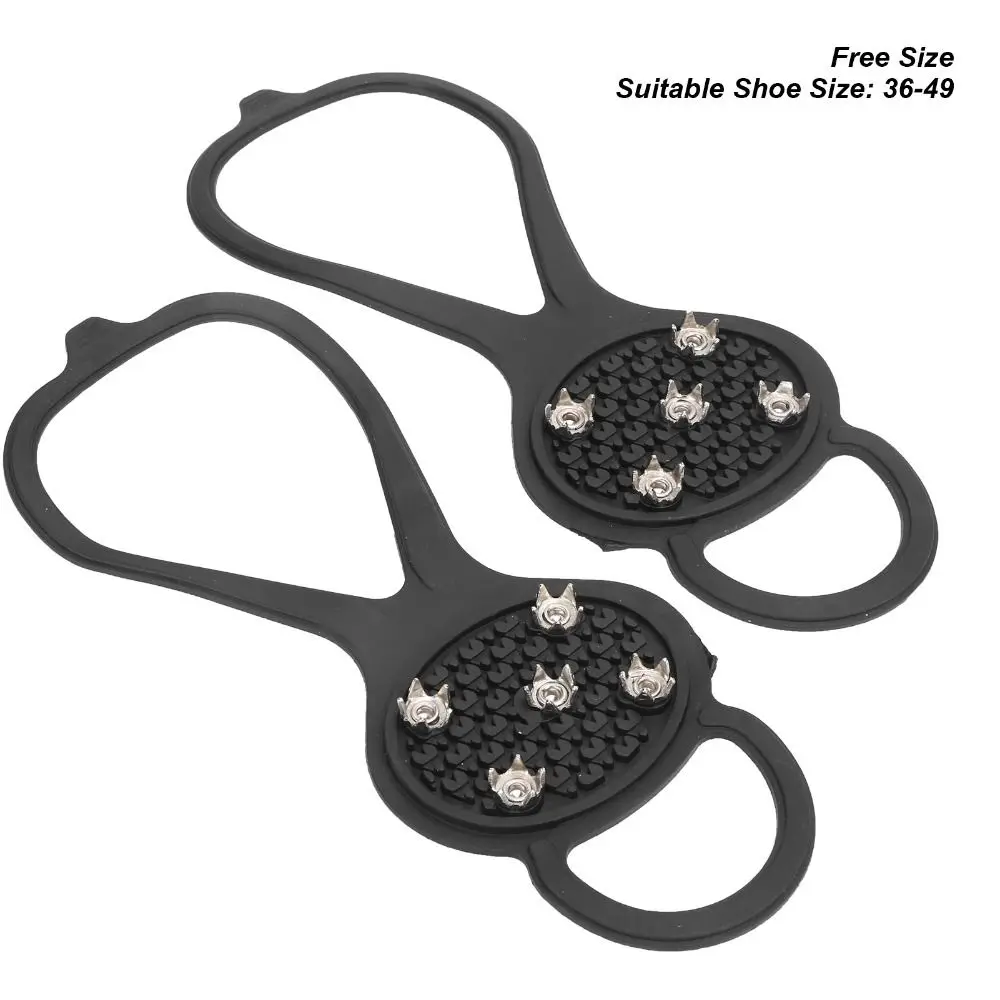 2 pairs Non-Slip 5-Tooth Ice Cleats Steel Spikes Thermoplastic Rubber Snow Crampons Traction Spikes Climbing