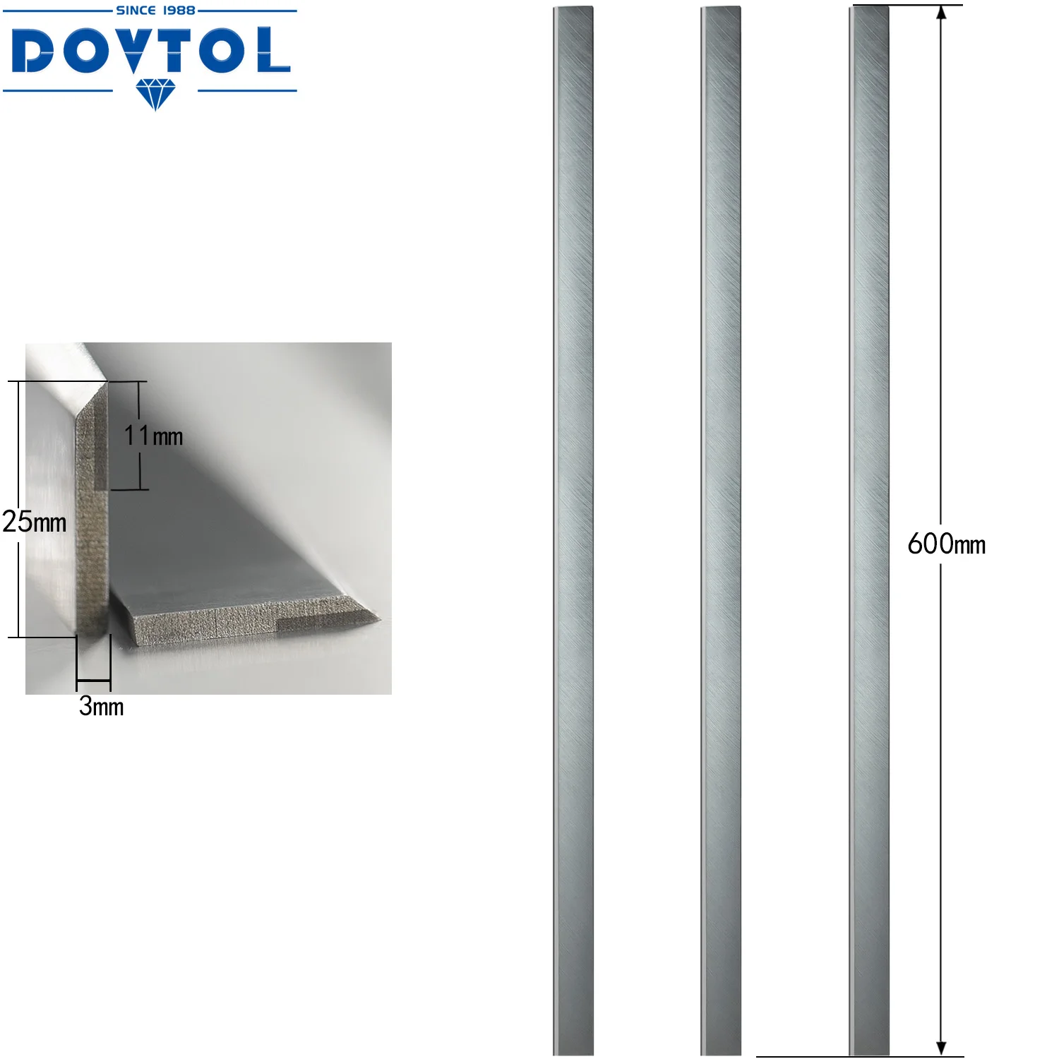 TCT Planer Blades 600x25x3mm jointer Knives 3pcs set Replacement for 4-side planer Vertical milling High speed press planer  etc