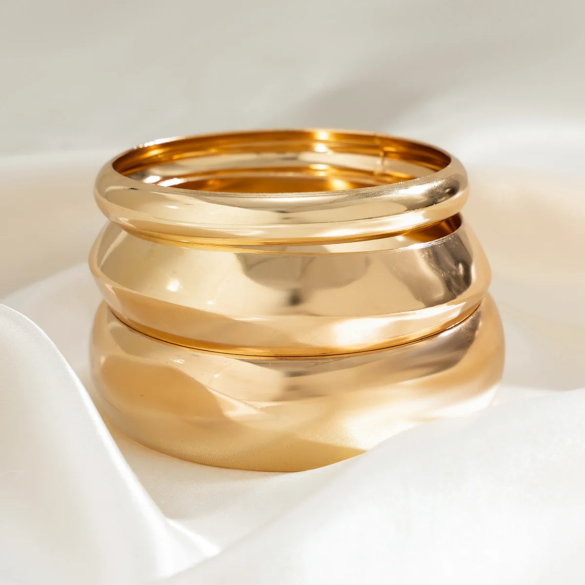 3Pcs/set Punk Geometric Chunky Hollow Rings Bracelet for Women Smooth Multilayer Big Bangles Jewelry Ladies Wedding Party Gifts