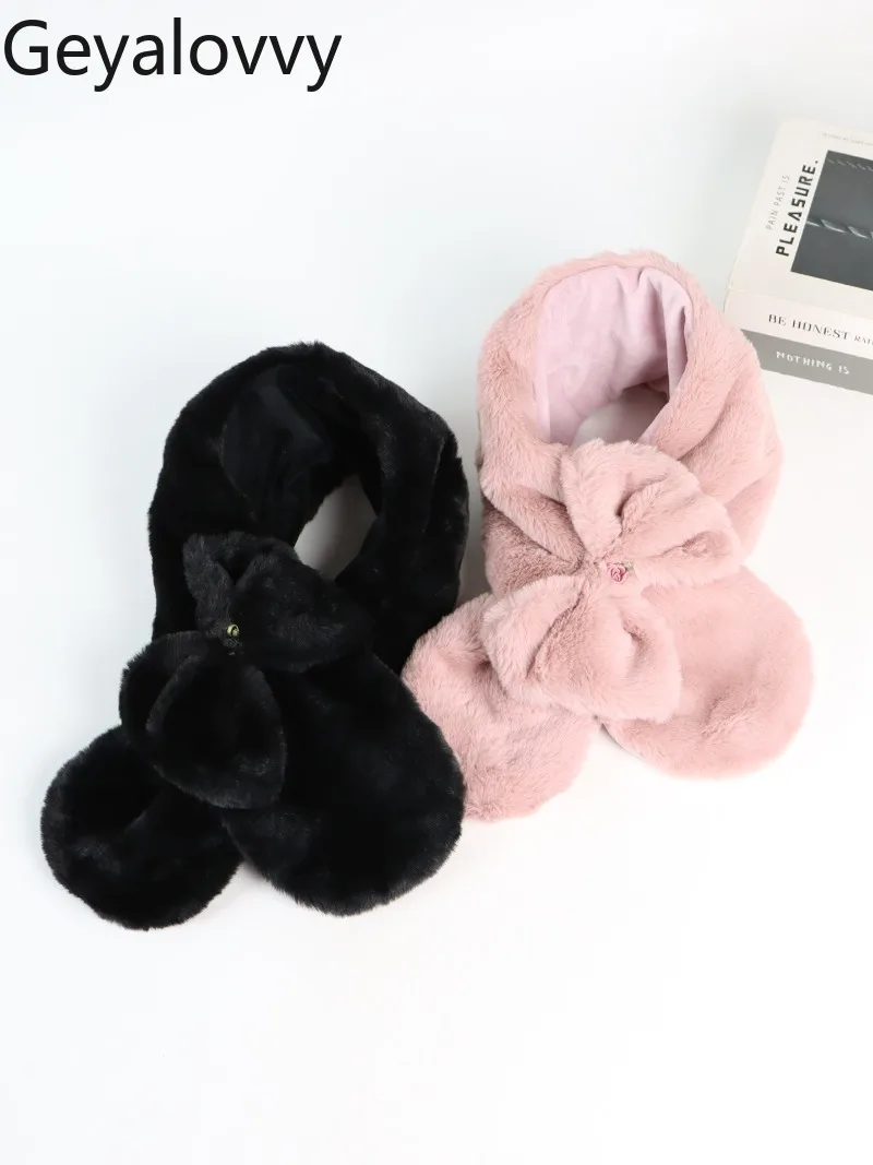 

Japanese Autumn Winter Sweet Girls Solid Color Scarf Women Fashion Imitation Rabbit Fur Neck Scarfs Windproof Neck Warmer Cover