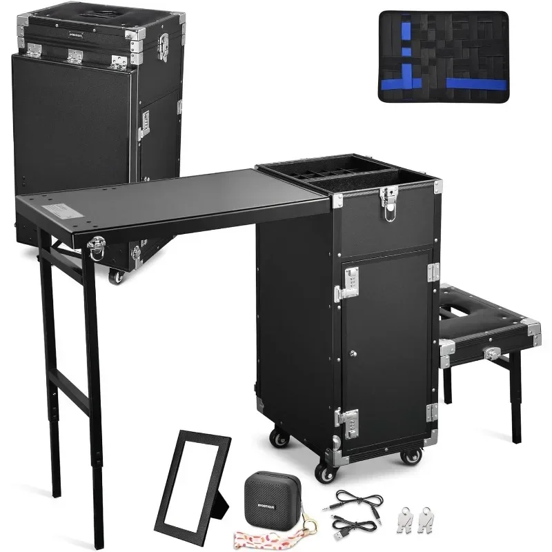 Postmodern Rolling Manicure Table Foldable Nail Table Makeup Train Case With Desk Cosmetic Trolley Travel Storage