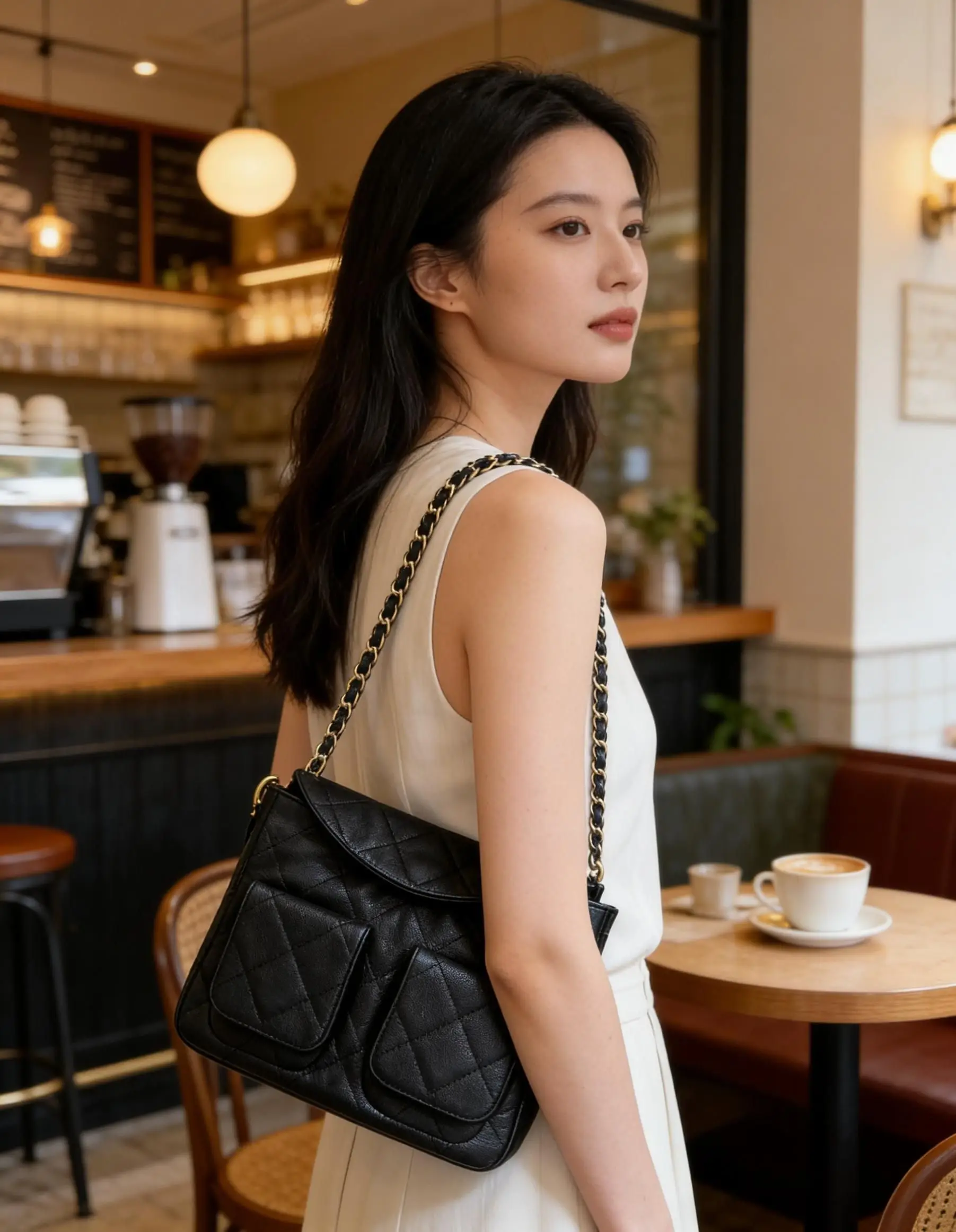 

Vintage luxury shoulder bag design, multiple pockets, elegant underarm bag, fashionable simple solid color commuter handbag