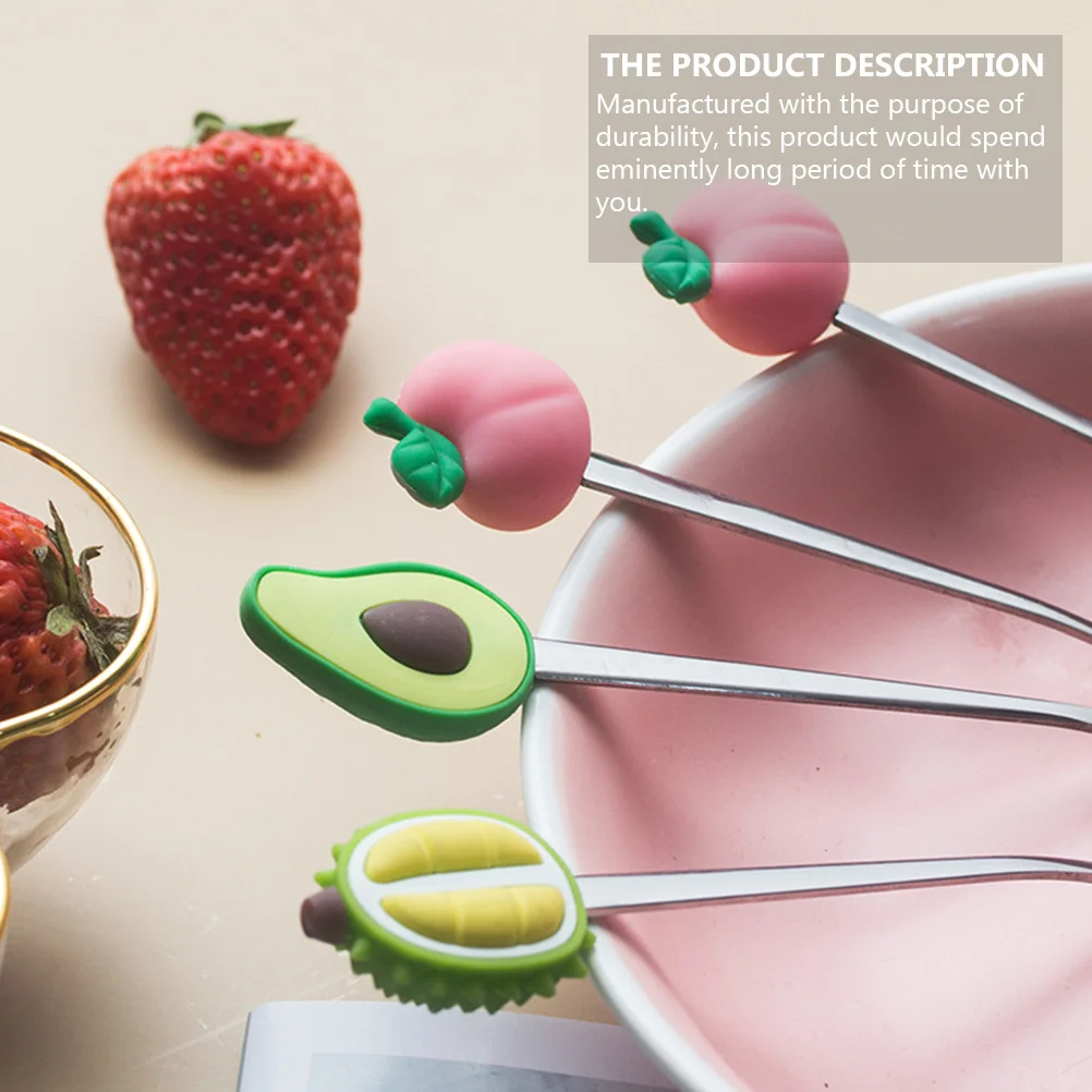 

4pcs Stainless Steel Avocado Fork Spoon Set Lovely Fruit Shaped Tableware For Kitchen Dining Eating Tools Gift Idea