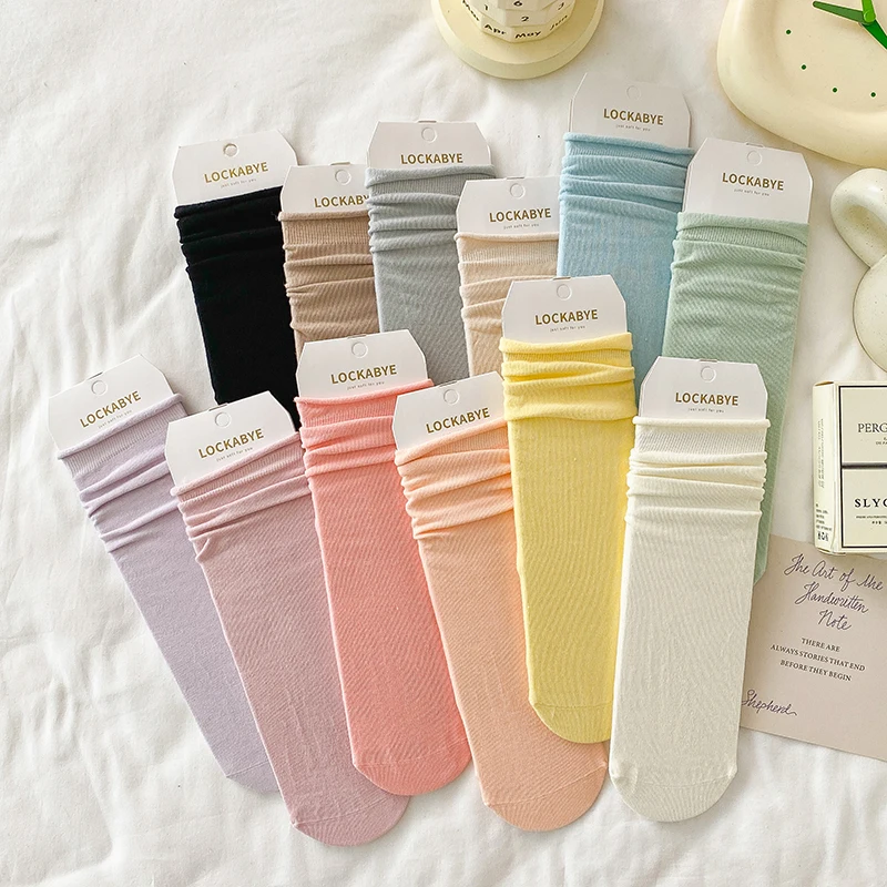 1/6 Pairs Women Socks Multicolor Solid Color Cute Cotton Female Harajuku Soft Rolled Edge Crew Socks Japanese Young Casual Socks