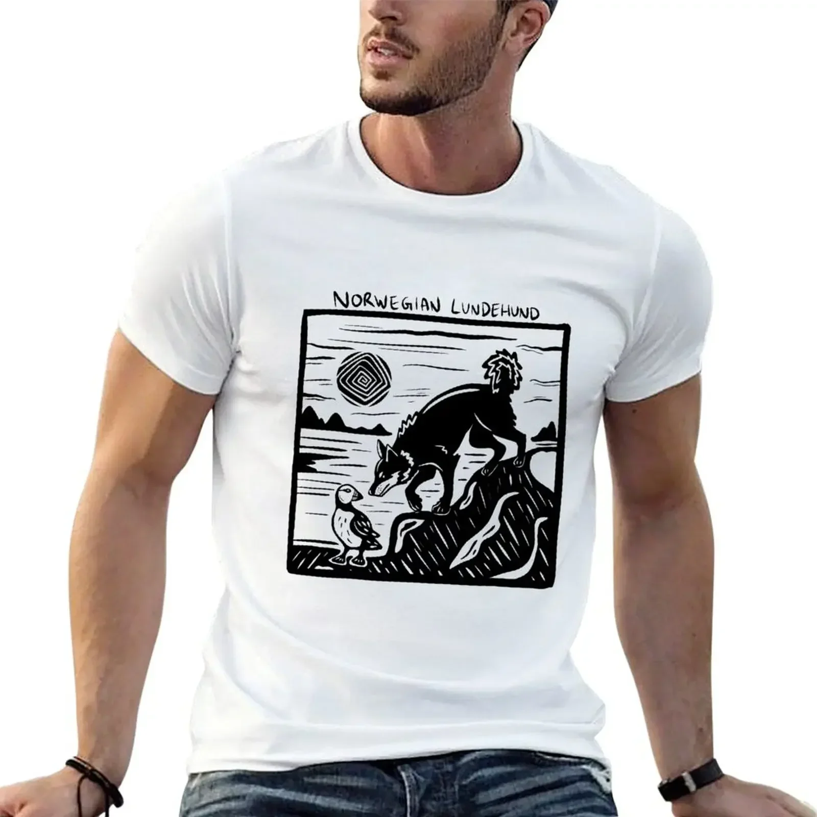 Norwegian Lundehund Stamp Art T-shirt customs design your own plain big and tall t shirts for men