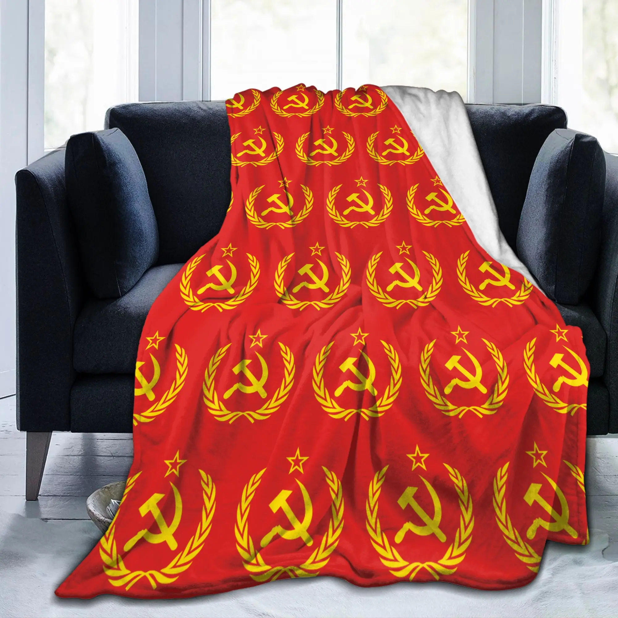 Hammer Sickle Soviet Union CCCP Blanket Flannel Decoration USSR Russian Multi-function Warm Bedding Throw Blankets for Bedspread