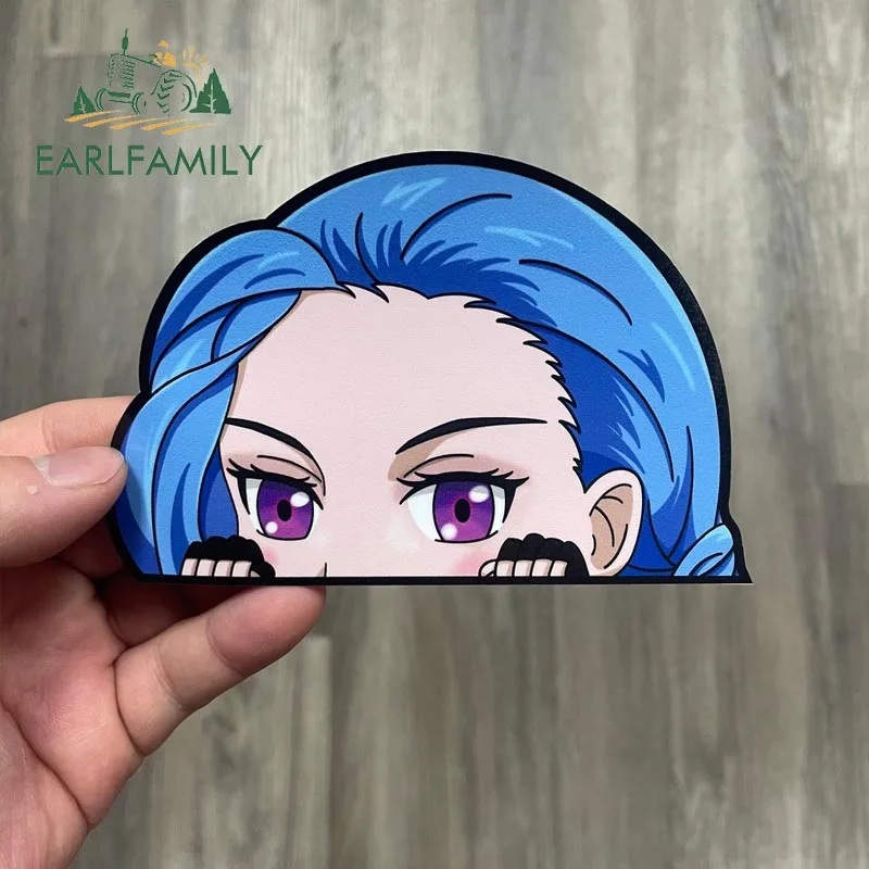 EARLFAMILY 13cm x 9cm Arcane Jinx Peeker Car Sticker Chibi Big Head Kawaii Girl Decal JDM Window Car Bumper Decoration