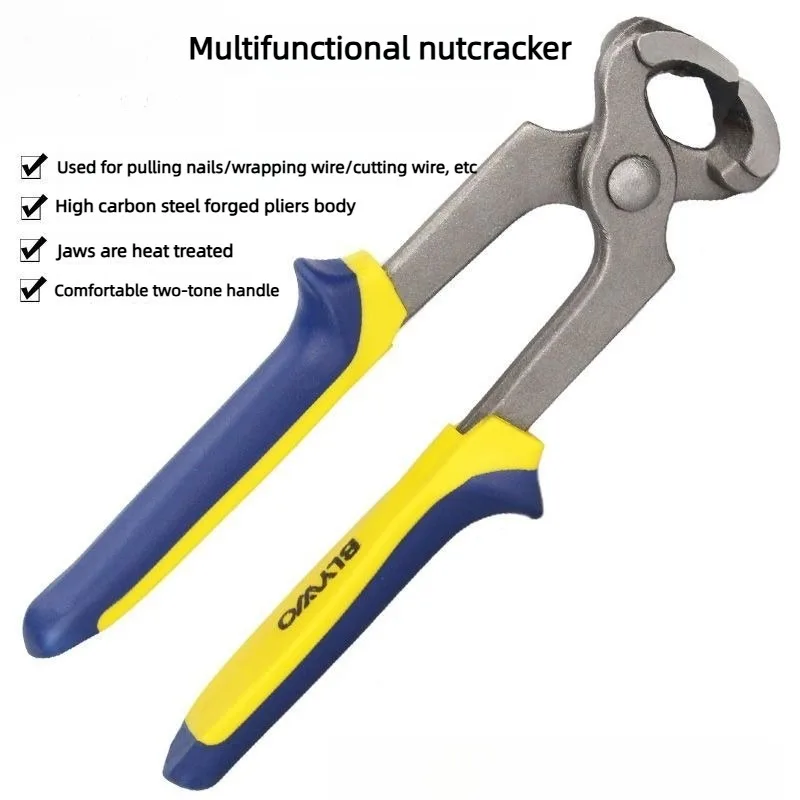Multifunctional Carpenter Pliers with Dual Color Handle for Nail Pulling and Wire Cutting Carbon Steel Convenient Hand Tools