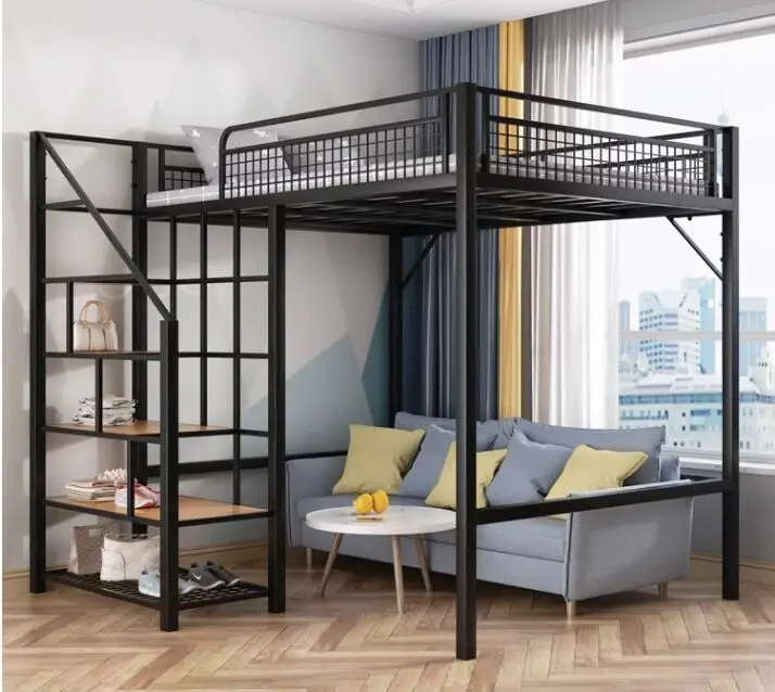 Wrought iron elevated bed duplex bed children\'s double modern loft bed