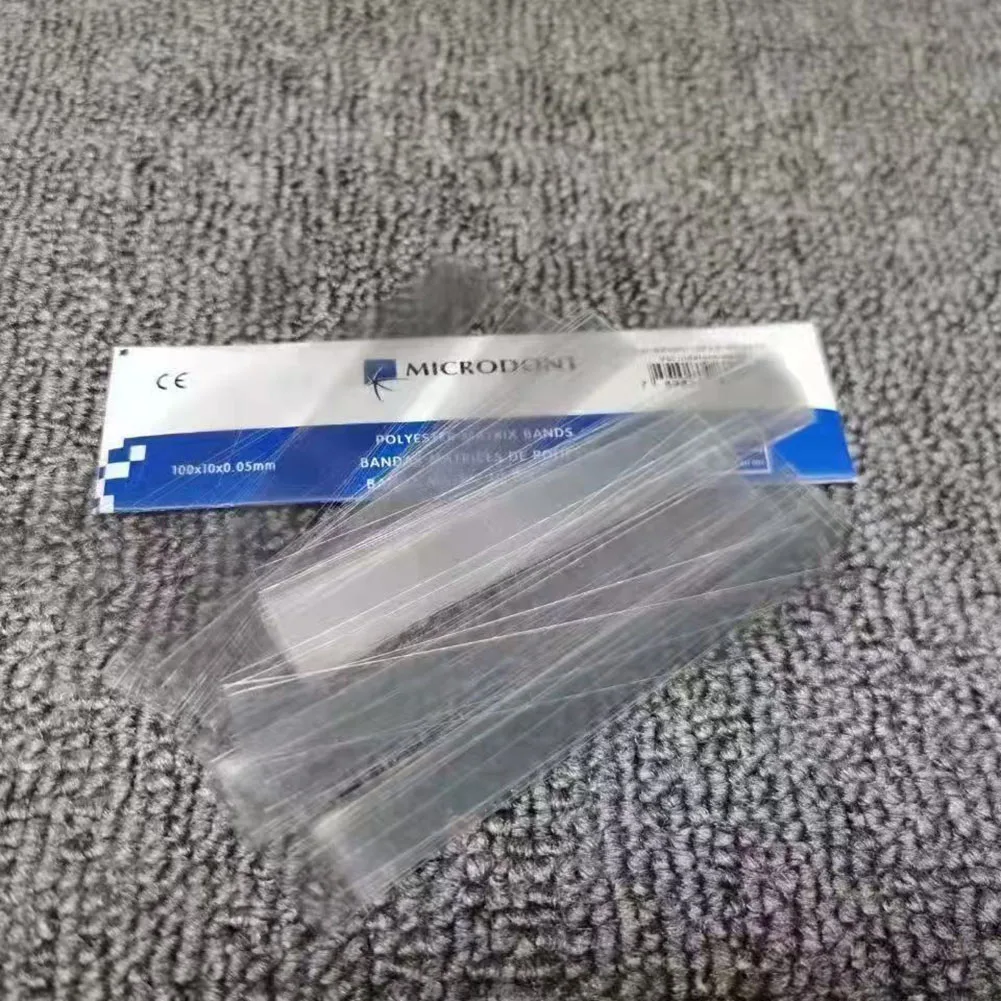 100Pcs MICRODONT Dental Polyester Matrix Bands 10MM Dental Restoration Proximal  Isolation Molding Matrix Strips Retainer Clip