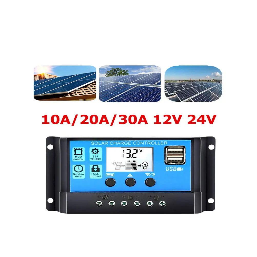 

30A Solar Charge Controller 12V Photovoltaic Panel Regulator LCD PWM Dual USB Short Circuit Reverse Polarity Heat