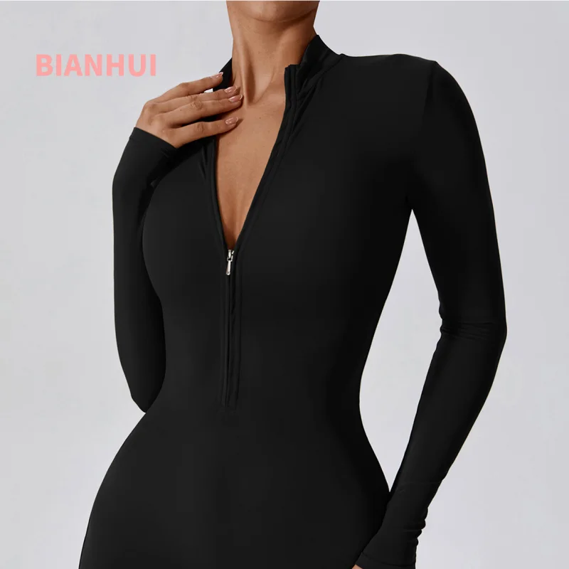 BIANHUI Zipper Long Sleeve Yoga Jumpsuit High-Intensity Fitness Sports Bodysuit Sporty Jumpsuit Woman Fitness Female Clothing