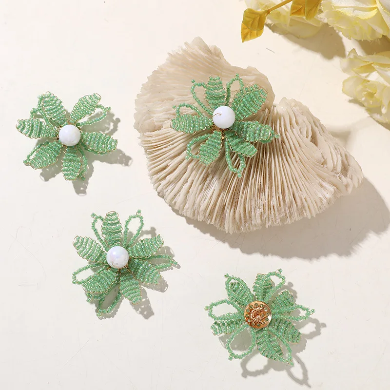 Green Leaf Pearl Beaded Flower Shoe Charms Vintage Nature Inspired DIY Embellishment Clips for Clogs Sandals Travel Beach