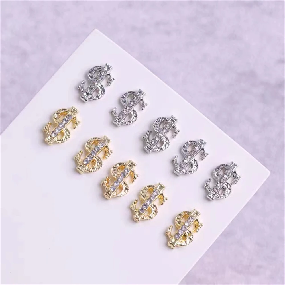 10 قطعة علامة الدولار المال مسمار السحر الزركون الذهب الفضة مسمار الديكور الأحجار الكريمة ثلاثية الأبعاد الماس مانيكير الراين اكسسوارات
