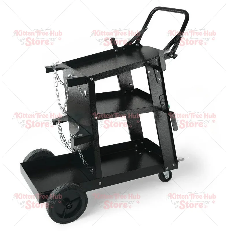 Welding Cart 3-Tier Welder Cart with Swivel Wheels Safety Chains Rolling Tank Storage for Plasma Cutter Welding Machine