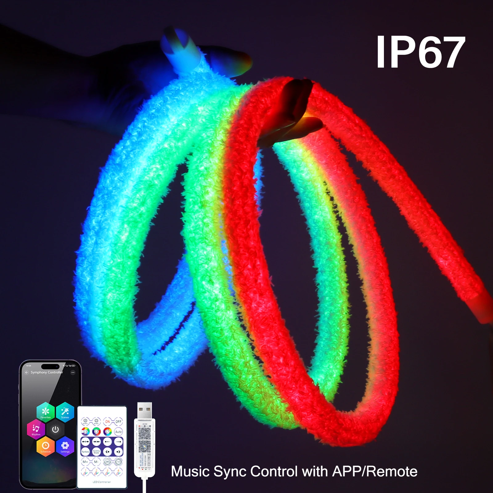 

DC5V USB RGB светодиодная круглая неоновая лента управления синхронизацией музыки с приложением/дистанционной адресной лампой IP67 водонепроницаемая для использования в помещении и на открытом воздухе