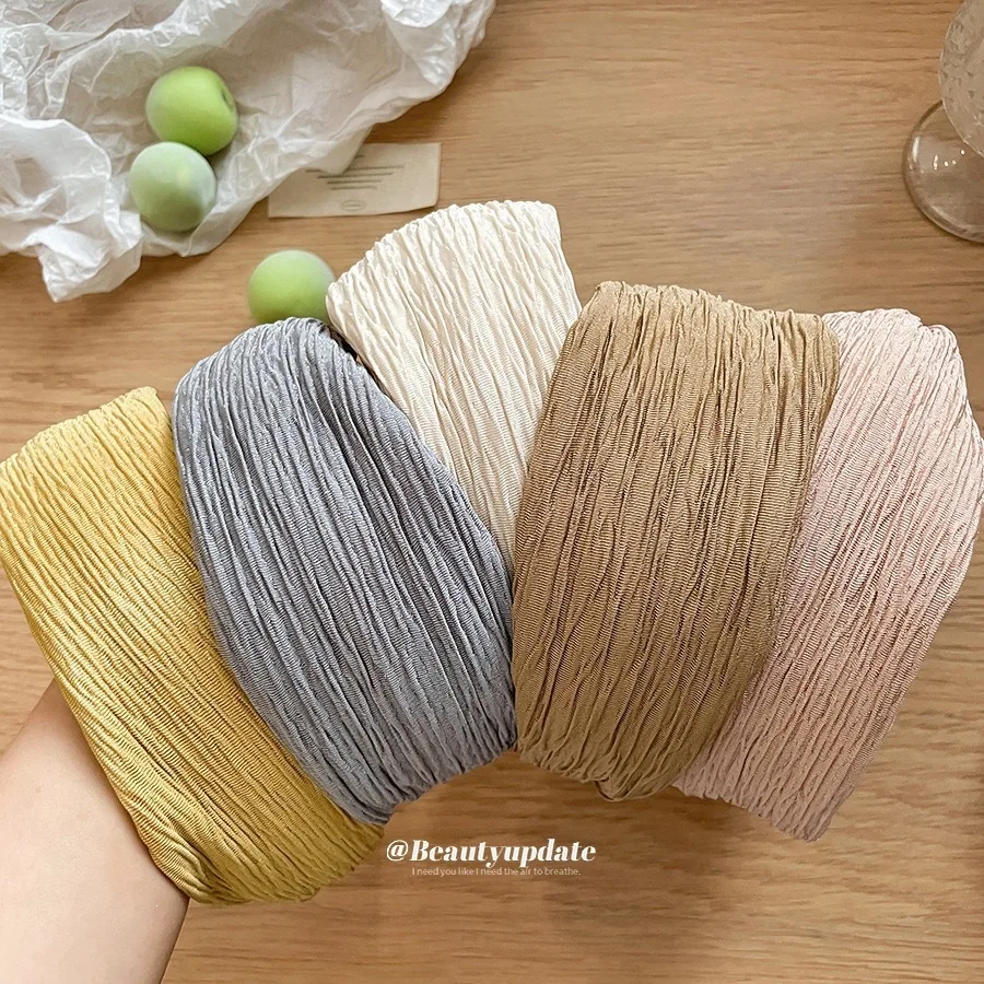 Headband Wrinkled Wide Band Cloth High Crown Fresh Versatile Women Hair Accessory Soft Elegant Outdoor Daily Non Slip