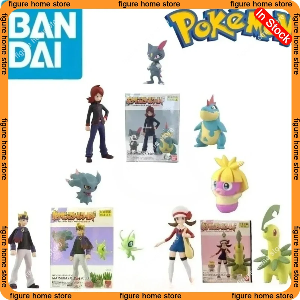 

In Stock Original Bandai Pokemon Scale World Johto Region Celebi Lyra Silver Morty Collectible Figurine Display Model