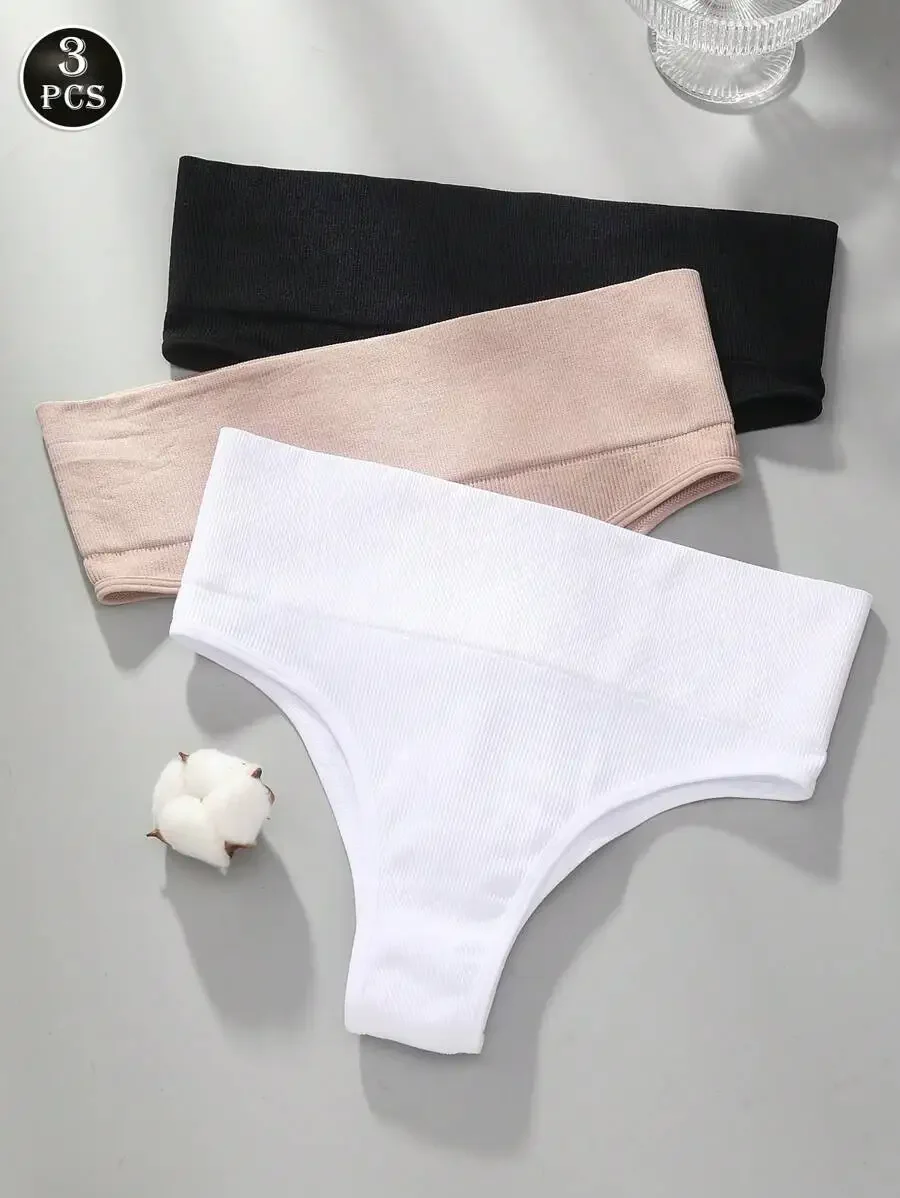 

3pcs Women Seamless High Waist Panties Set Solid Color Comfortable Underwear