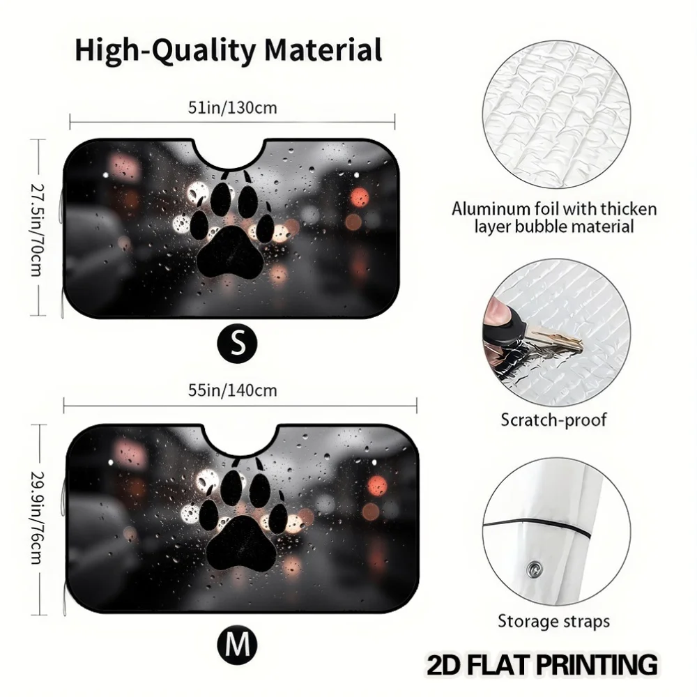 2D Flat Printing, 1pc Raindrop Paw Reflection Print Car Windshield Sunshade, Foldable Sun Visor, Keeps Your Vehicle Cool, Suitab