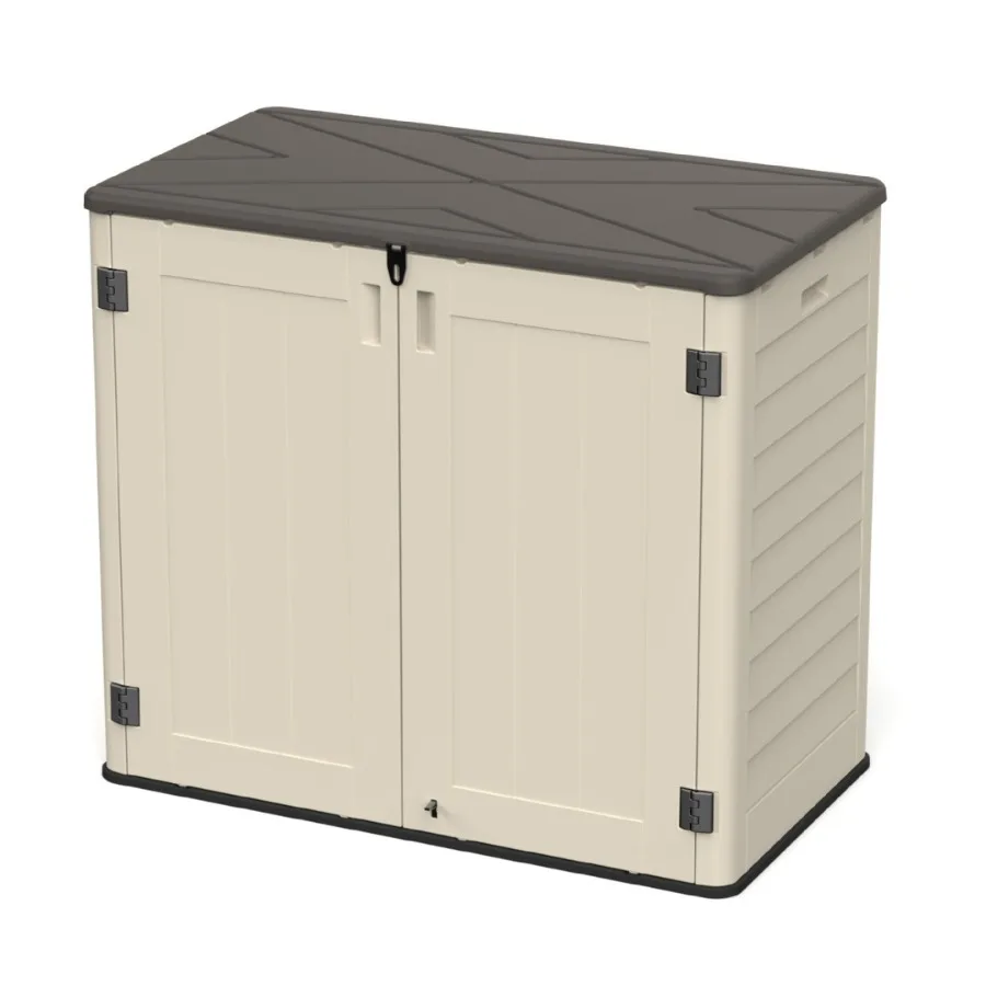 

Outdoor Storage Shed Resin with Reinforced Floor Storage Shed with Capacity Lockable Door Window and Vents, Waterproof Plastic