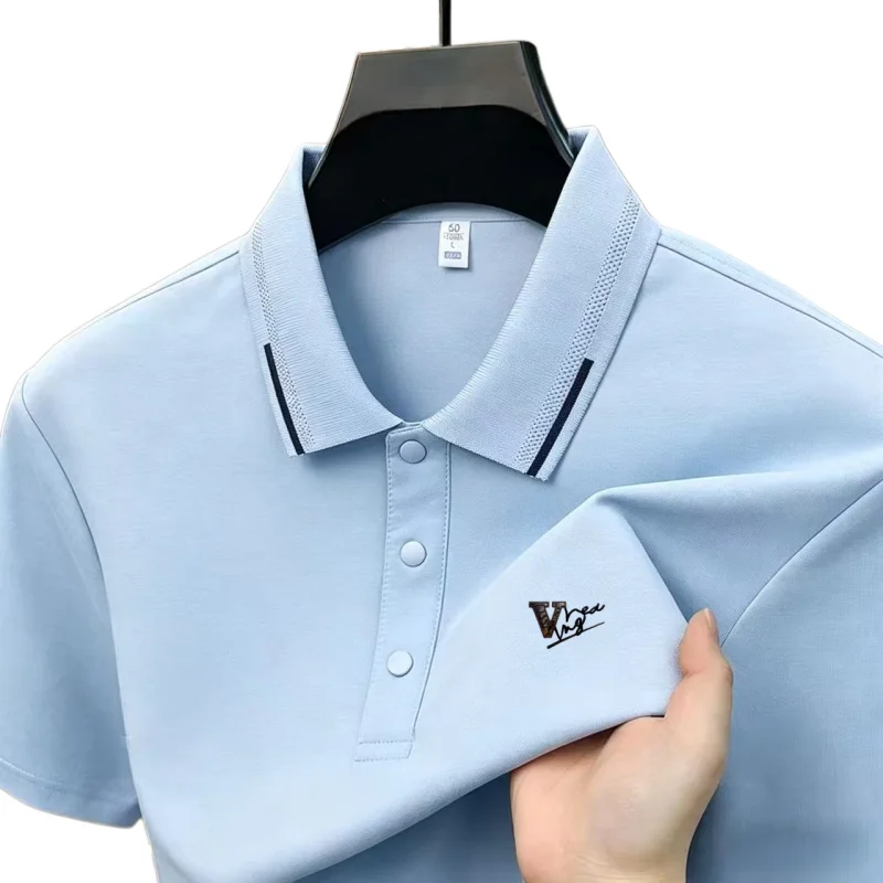 Men's summer high-end new short sleeved lapel fashion polo shirt brand letter flower print pattern business casual T-shirt top
