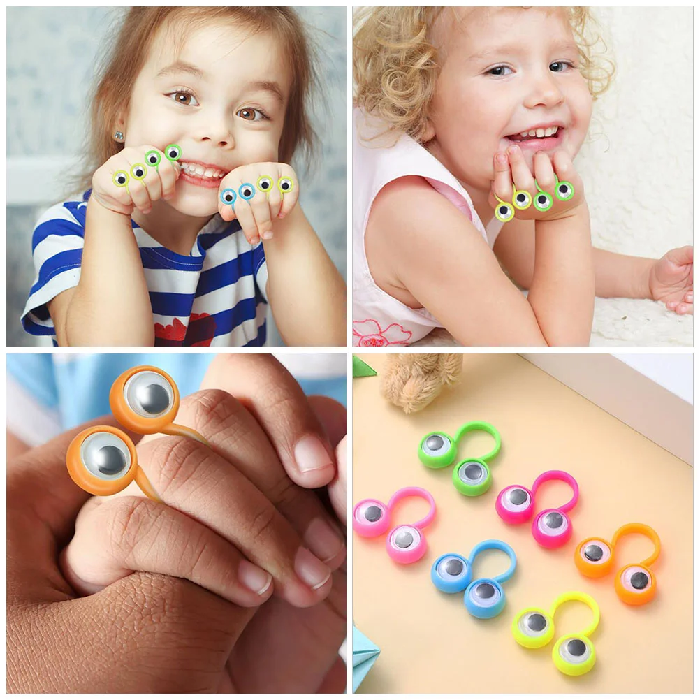 24 Pcs Double Big Eyes Ring Child Kids Gifts Fidget Toys Plastic Eyeball Finger Puppet