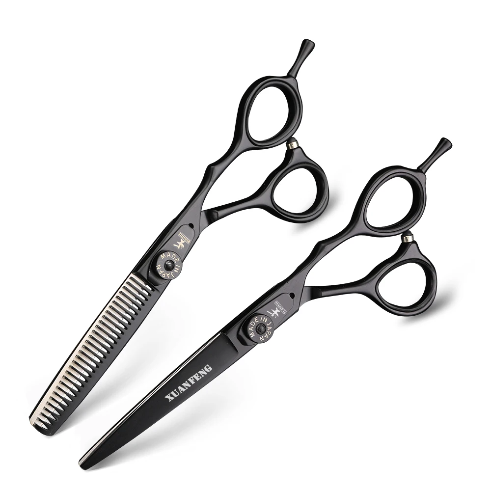 Spring clip screw double color hair scissors 6 inch 9cr18 steel barber cutting scissors and thinning scissors