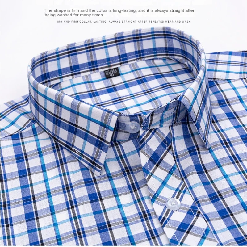 Spring Summer 100% Pure Cotton Man\' Shirt Long  Sleeve Plaid Cool Checkered Shirts Men Business Casual with Pocket Leisure