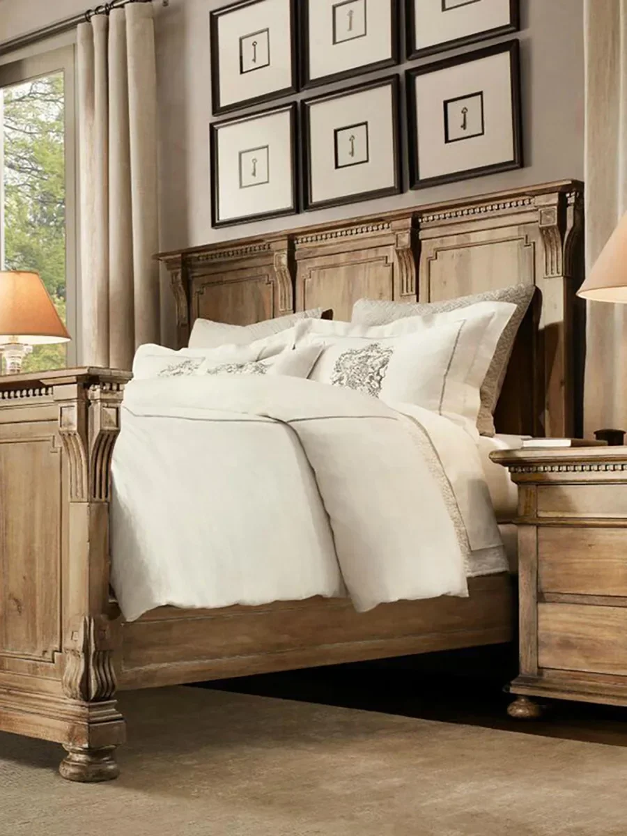 Rural American solid wood bed modern simple 1.5 meters 1.8 meters double bed French retro bed light luxury
