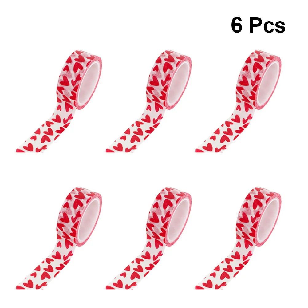 

6pcs Heart Pattern Decorative Tape Scrapbooking Diy Craft Gift Wrapping Adhesive For Kids Students Party Diary Sticker Paper