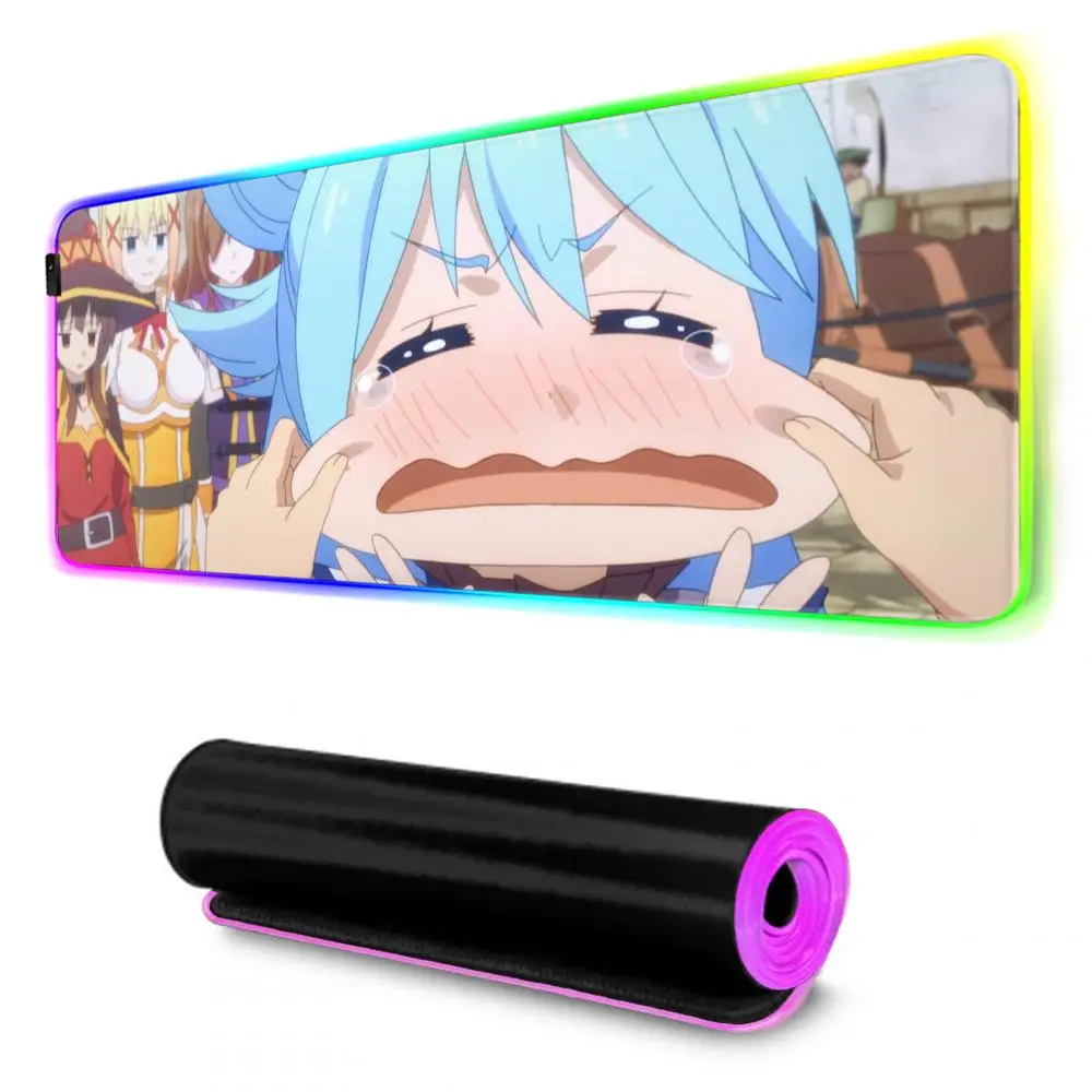 Konosuba Sad Aqua Mouse Pad Gamer Rgb Desk Mat Back Light Led Mousepad Setup Gaming Accessories Deskmat Big Mousepepad Backlight