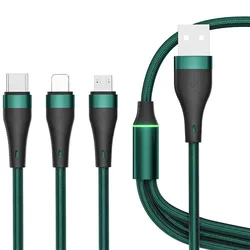 100W 6A luminous nylon 3in1 cable suitable for Android Apple  xiaomi Huawei three in one fast charging data cable