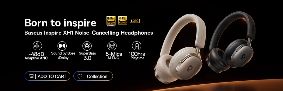 Baseus Inspire XH1 ANC Kabelloser Kopfhörer Bluetooth 6.1 48dB Adaptive Geräuschunterdrückung Headset Hi-Res LDAC 100 Std. Klangqualität von Bose – Detail 1
