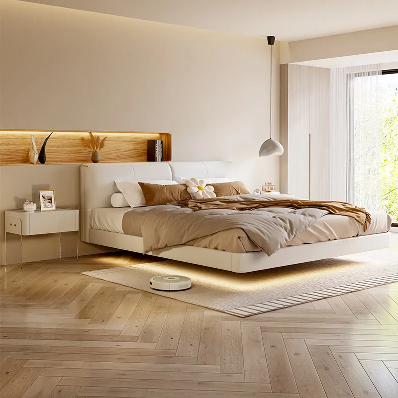 minimalist leather master bedroom high-end atmospheric wedding Nordic 1.8m double  light luxury leather