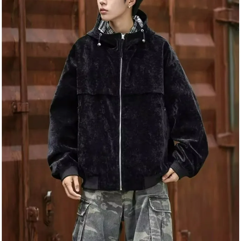 

COMXZ Luxury Mens Jacket Fashion Hooded Outdoor Camping Windproof Coat Big Size Loose Chenille Twill Fleece Comfort Autumn Coats