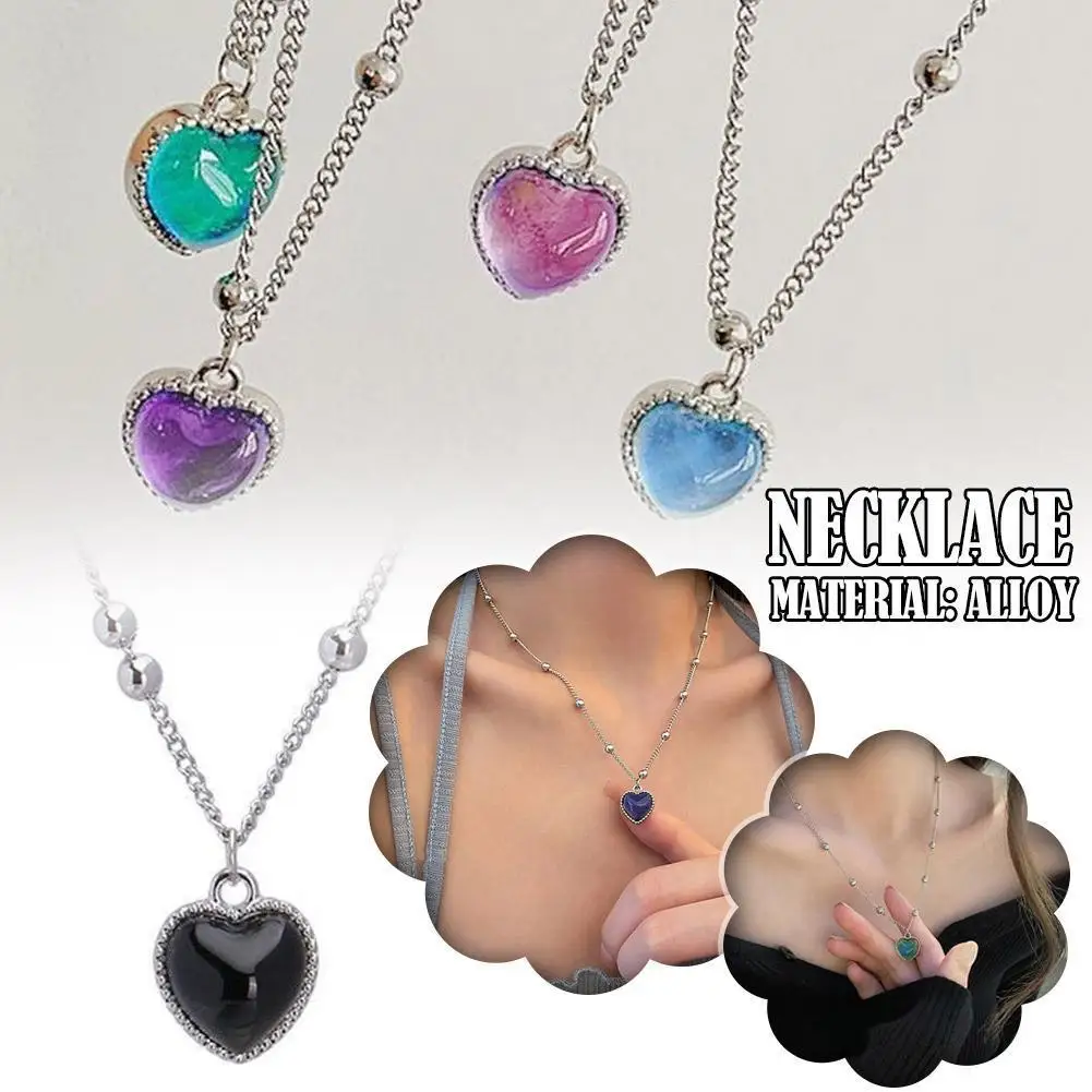جديد الراقية لون الحلوى تغيير القلب قلادة قلادة التحكم في درجة الحرارة القلب الخوخ المختنق قلادة مجوهرات الحفلات للنساء