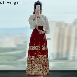 Traditional Chinese Hanfu Horse Face Skirt Vest mamianqun Short Skirt Set Embroidery Top Printing Horse Face Skirt Two Piece Set