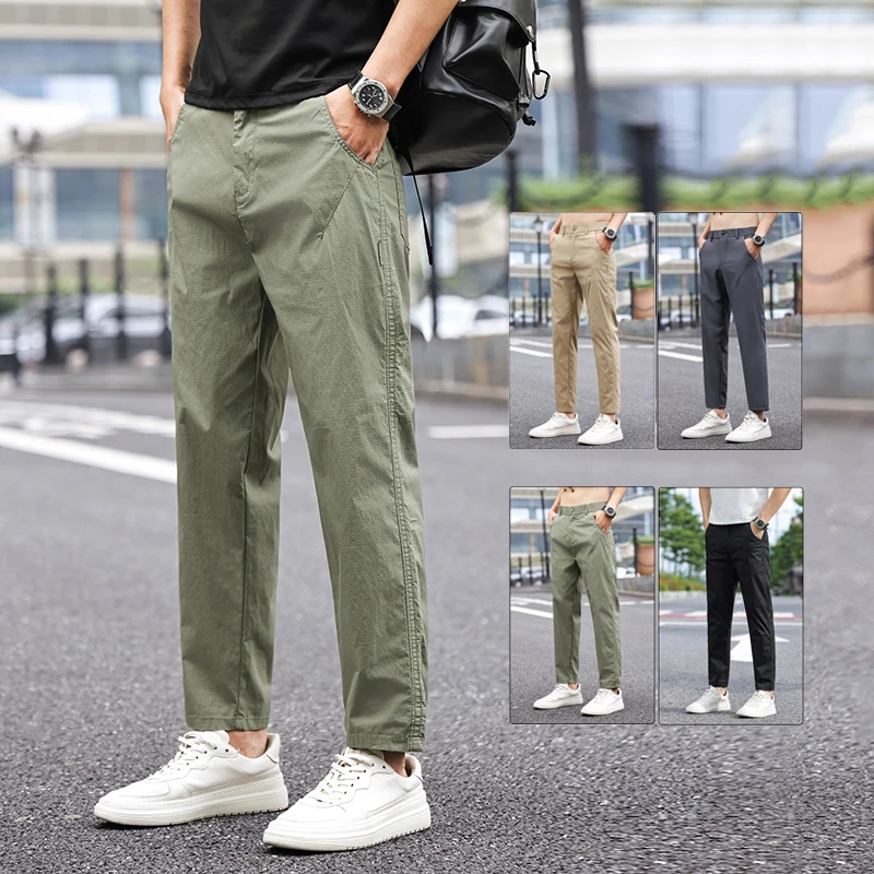 Sommerliche, dünne Herren-Freizeithose, schnell trocknend, hellgrün, Khaki, Polyamid-Stoff, Jogginghose, schmale Passform, Hose für Herren, City Boy