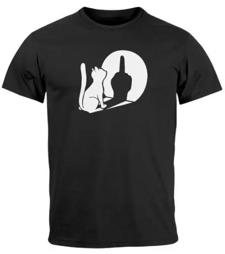 Herren T-Shirt Katze Mittelfinger Schatten F*UCK You Fun-Shirt Prinshirt