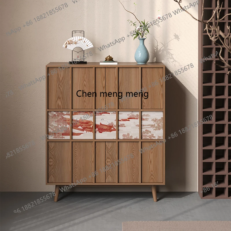 

Home entrance cabinet integrated against the wall New Chinese Bogu rack locker Sofa side cabinet