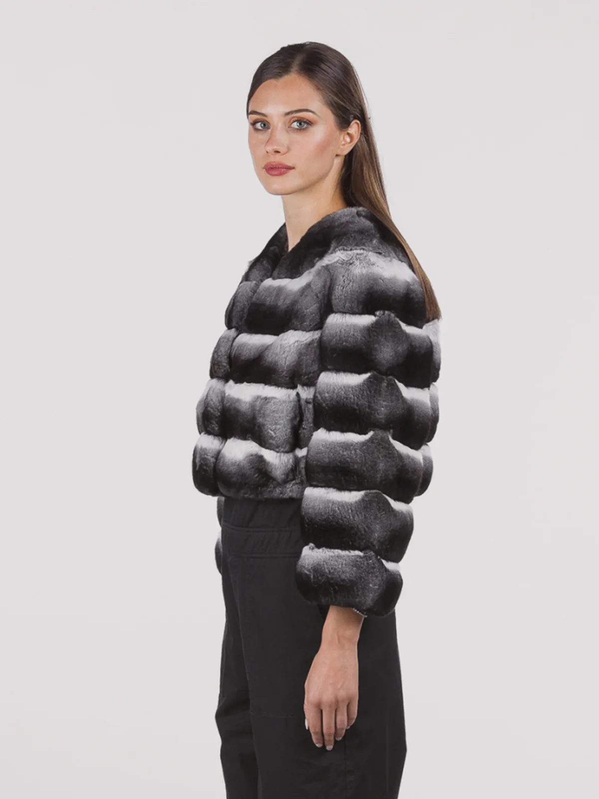 DFDG Women 2026 Cropped Striped Faux Fur Jacket Notched Collar Thick Plush Luxury Winter Short Outerwear For Event Fur Coat
