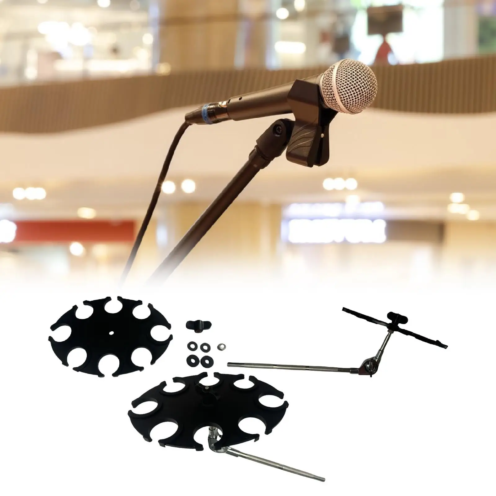 

Multi Microphone Holder Accessories Easy Installation Organizer Plate for Home Stage Performance Office KTV Wireless Mics