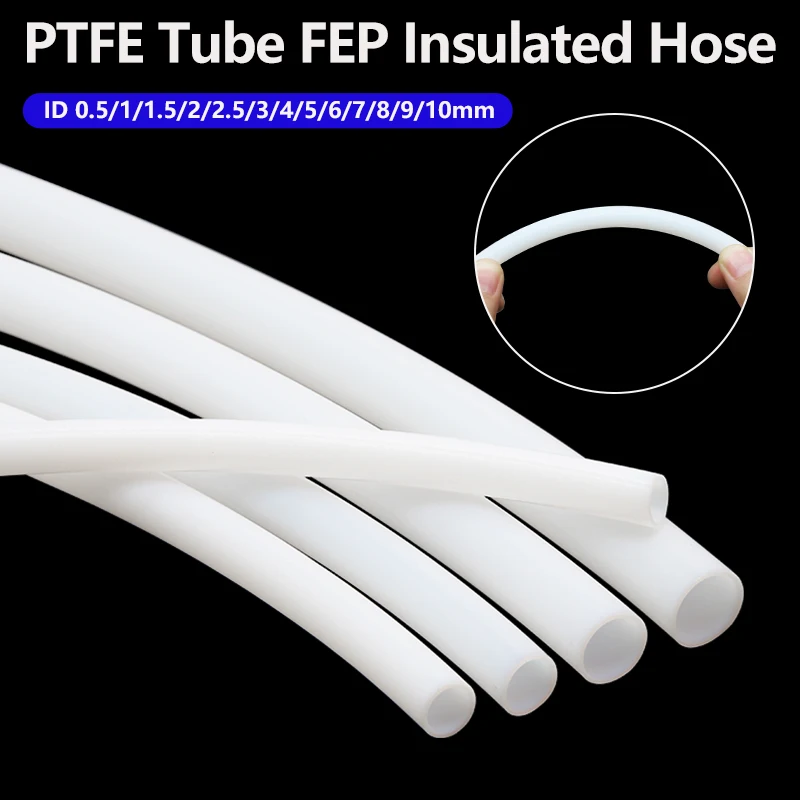 3/5m Weißes PTFE-Rohr ID 0,5 1 1,5 2 2,5 3 4 5 6 7 8 9 10mm FEP Isolierter Schlauch Extruder J-Kopf Starres Rohr für 3D-Drucker-Teile